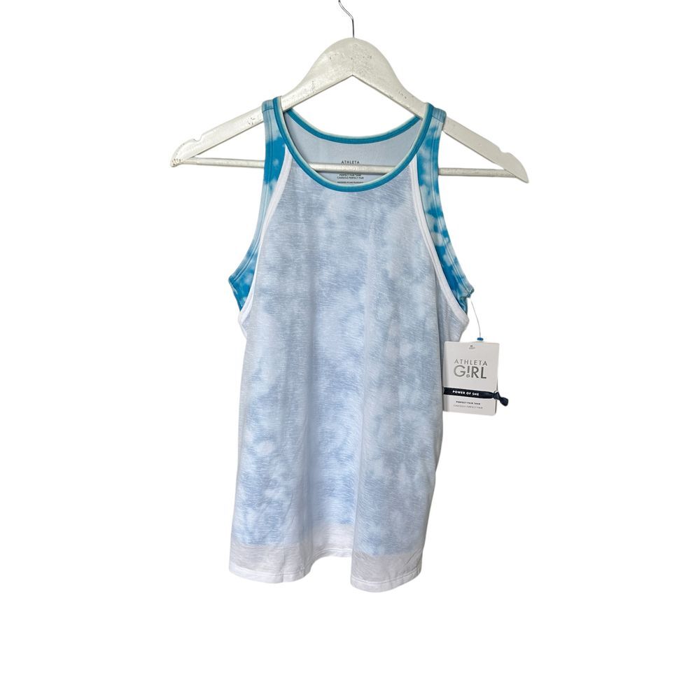 Athleta Girl Perfect Pair Tank Youth XL Blue White Sleeveless Double Layer